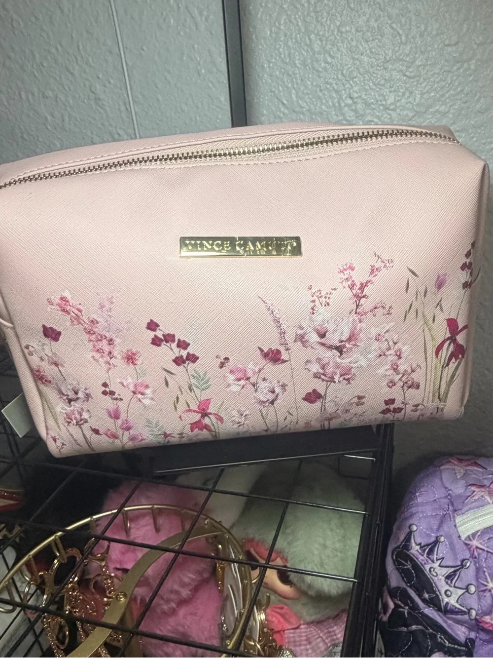 Vince Camuto Pink Wildflower Floral Makeup Bag - NWT - Saffiano Cosmetic Pouch